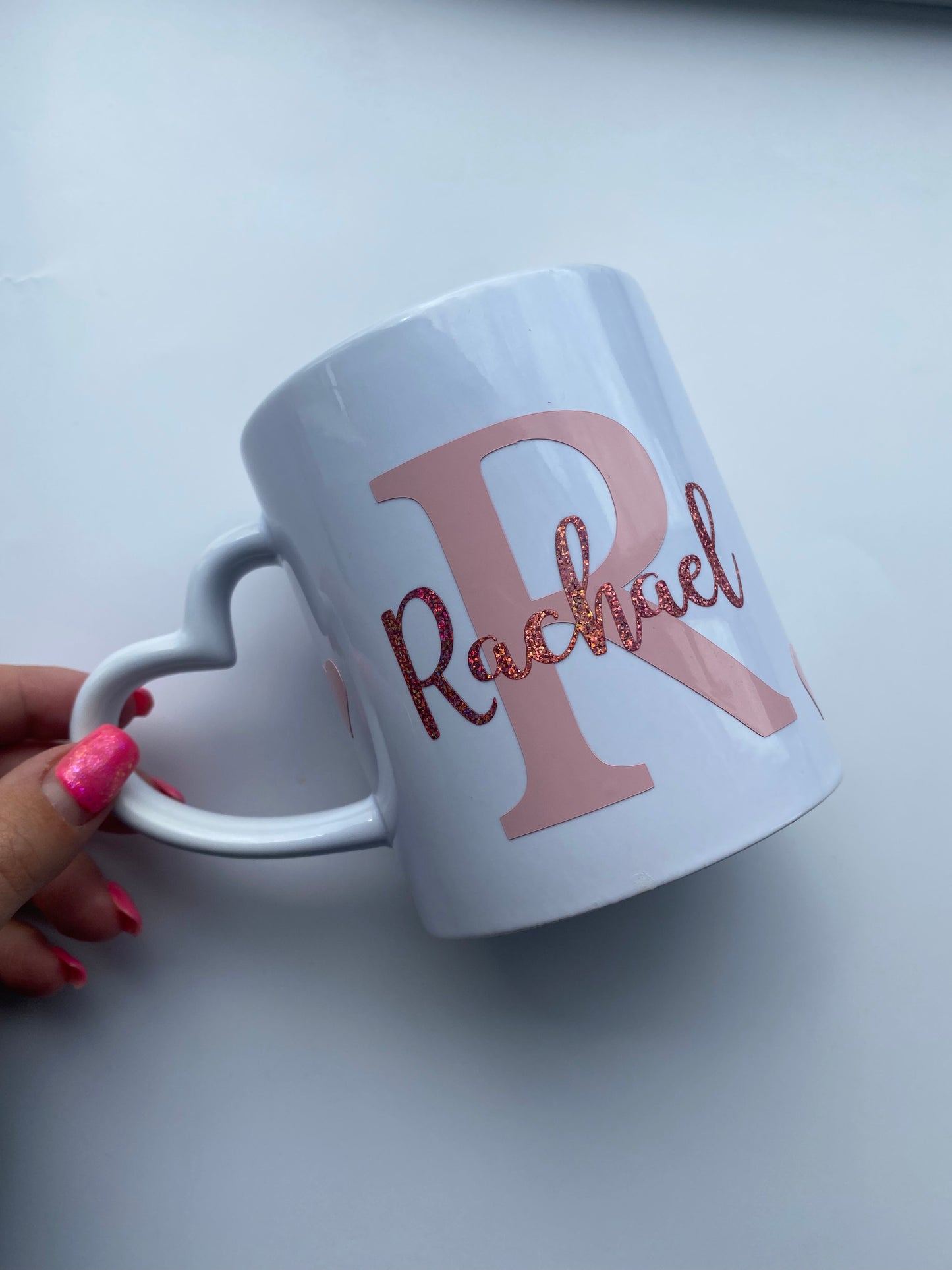 Custom name love heart handle mug