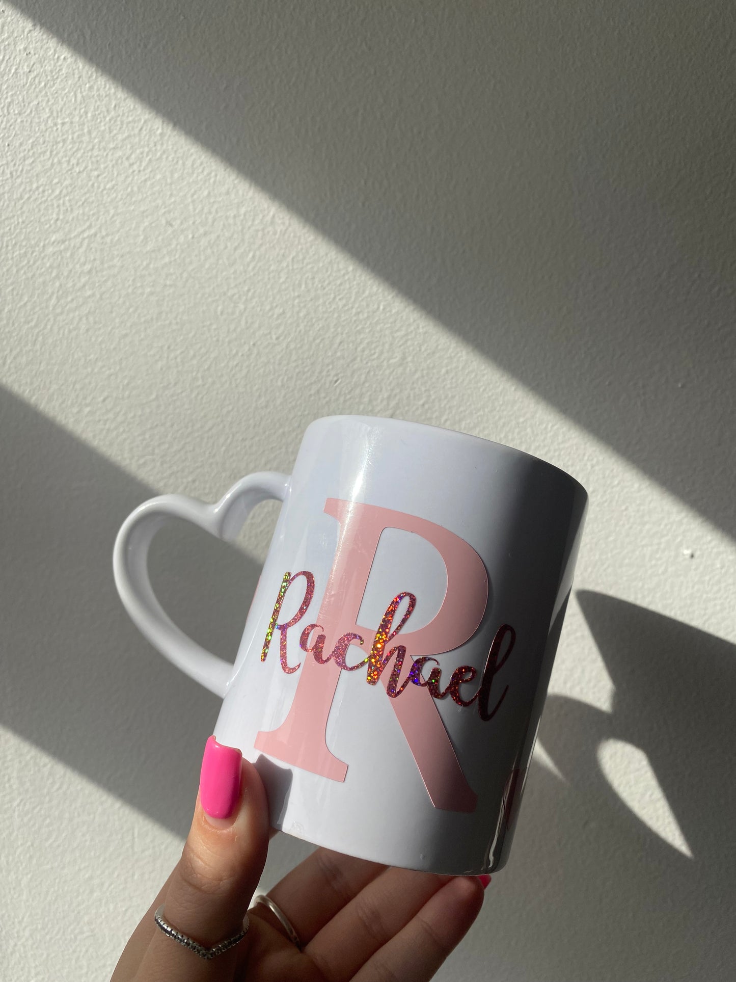 Custom name love heart handle mug