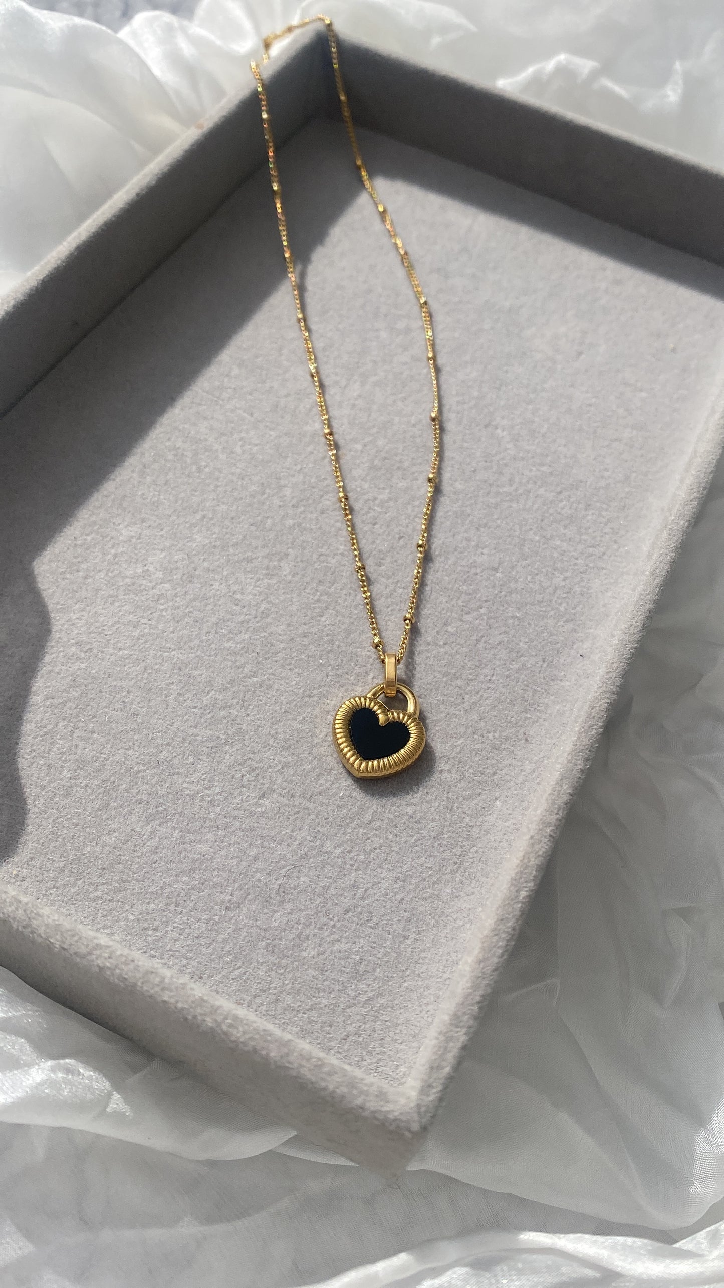Gold Black Heart Necklace