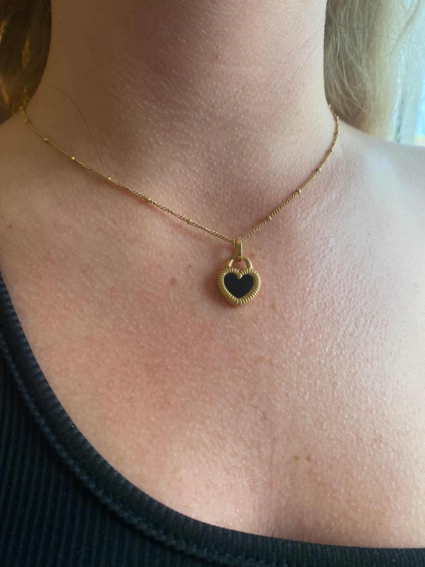 Gold Black Heart Necklace
