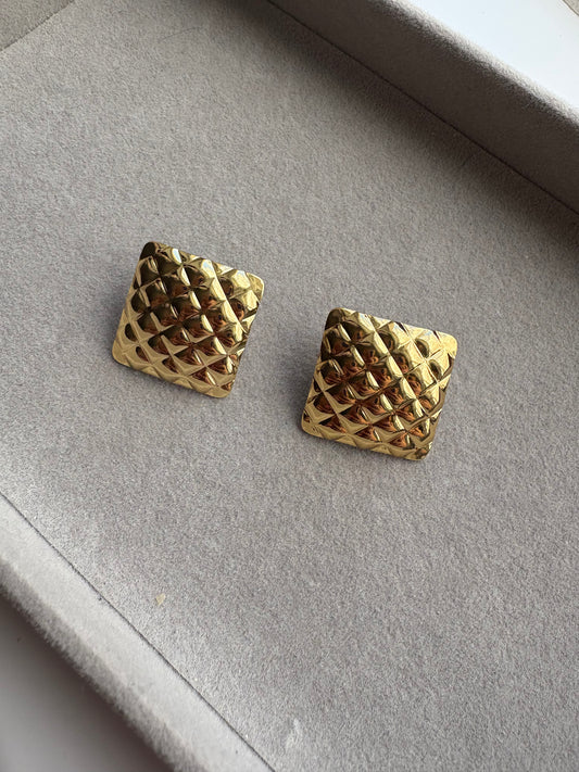 Gold square cross studs
