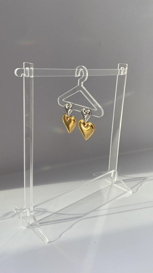 18k Gold Mixed Heart Earrings