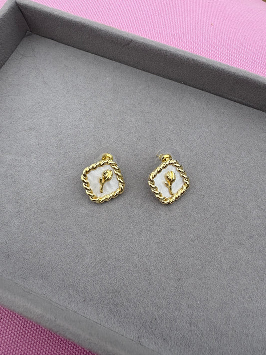 White rose earrings