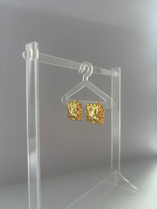 Gold square spark earrings