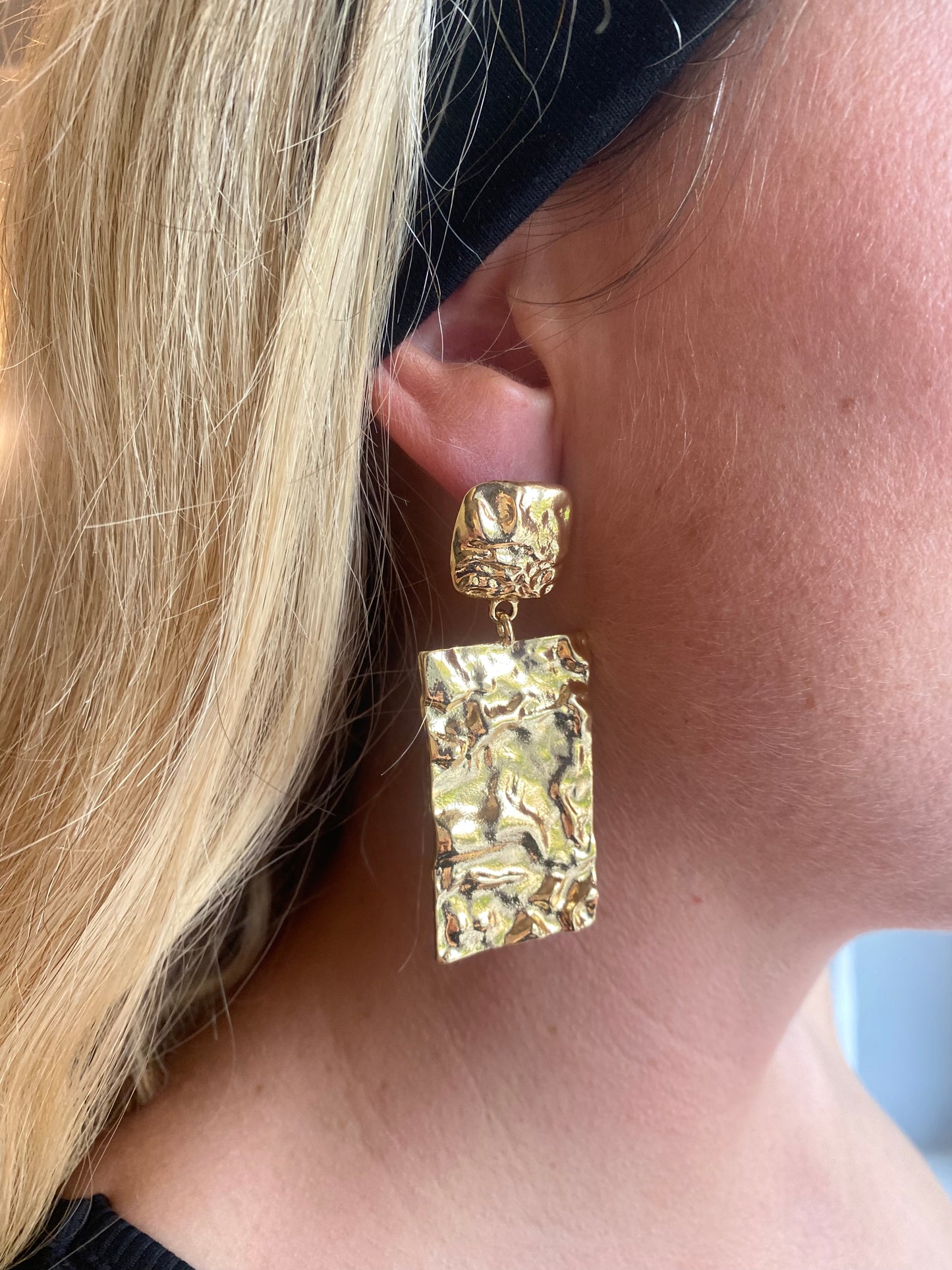 Gold Rectangle Drop Earrings