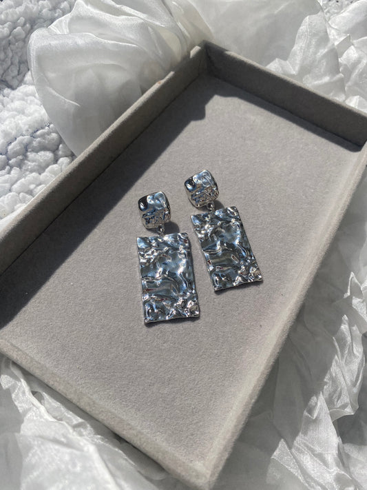 Silver Rectangle Drop Earrings
