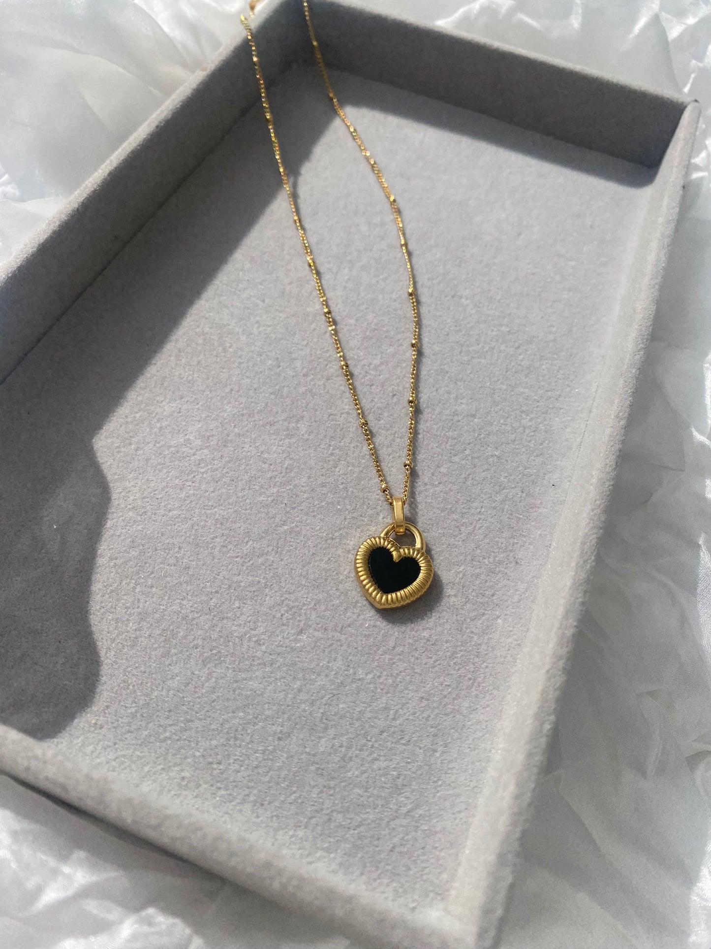 Gold Black Heart Necklace