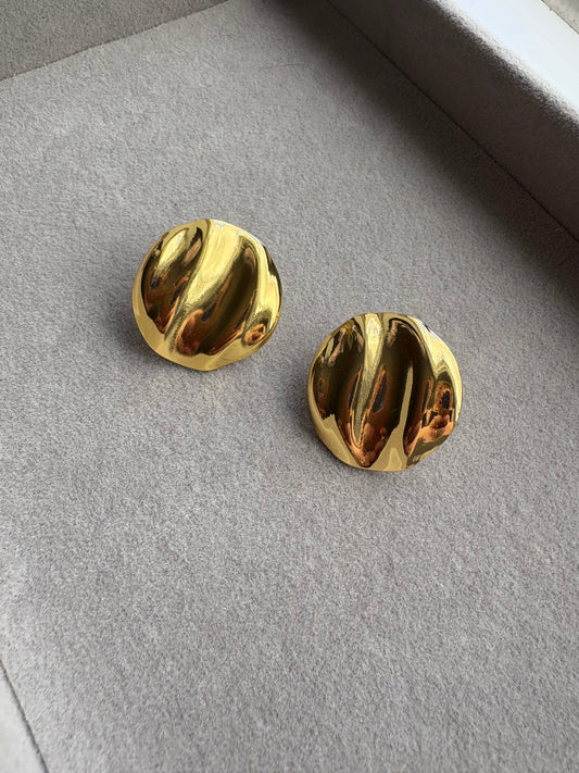 Gold button earrings