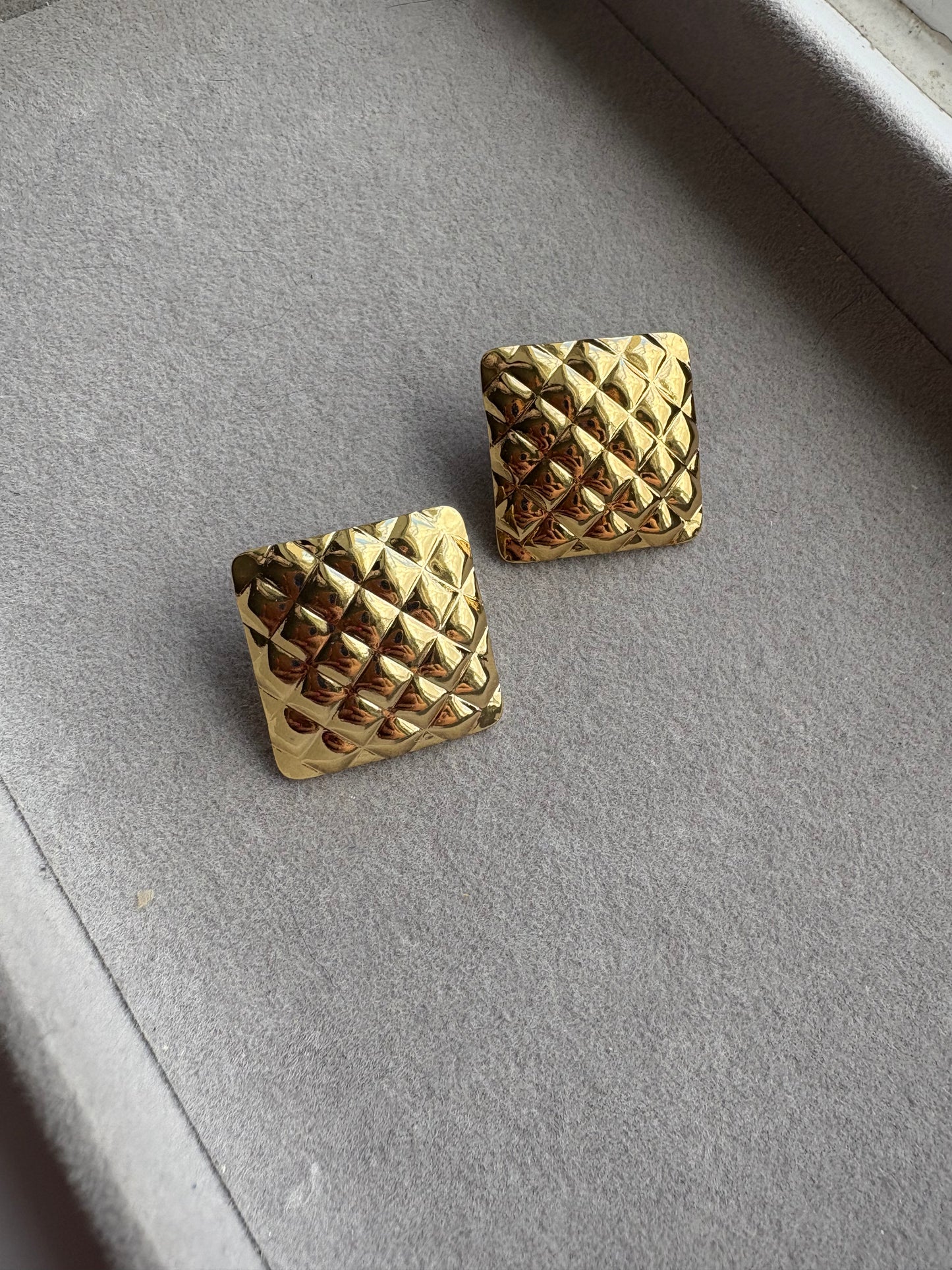 Gold square cross studs