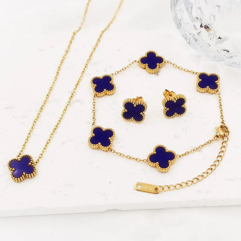 18k Royal Blue Clover Set